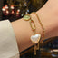 18K Gold Plated Titanium Steel Heart Shape Pearl Double-Layered Bracelet for Women