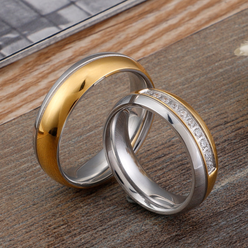 Korean Minimalist Geometric Titanium Steel Couple Rings