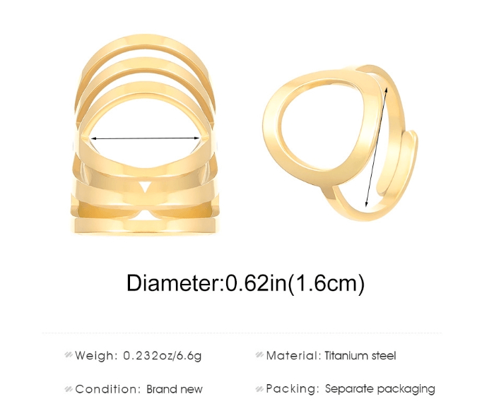 18K Gold Plated Titanium Steel Geometric Oval Rings