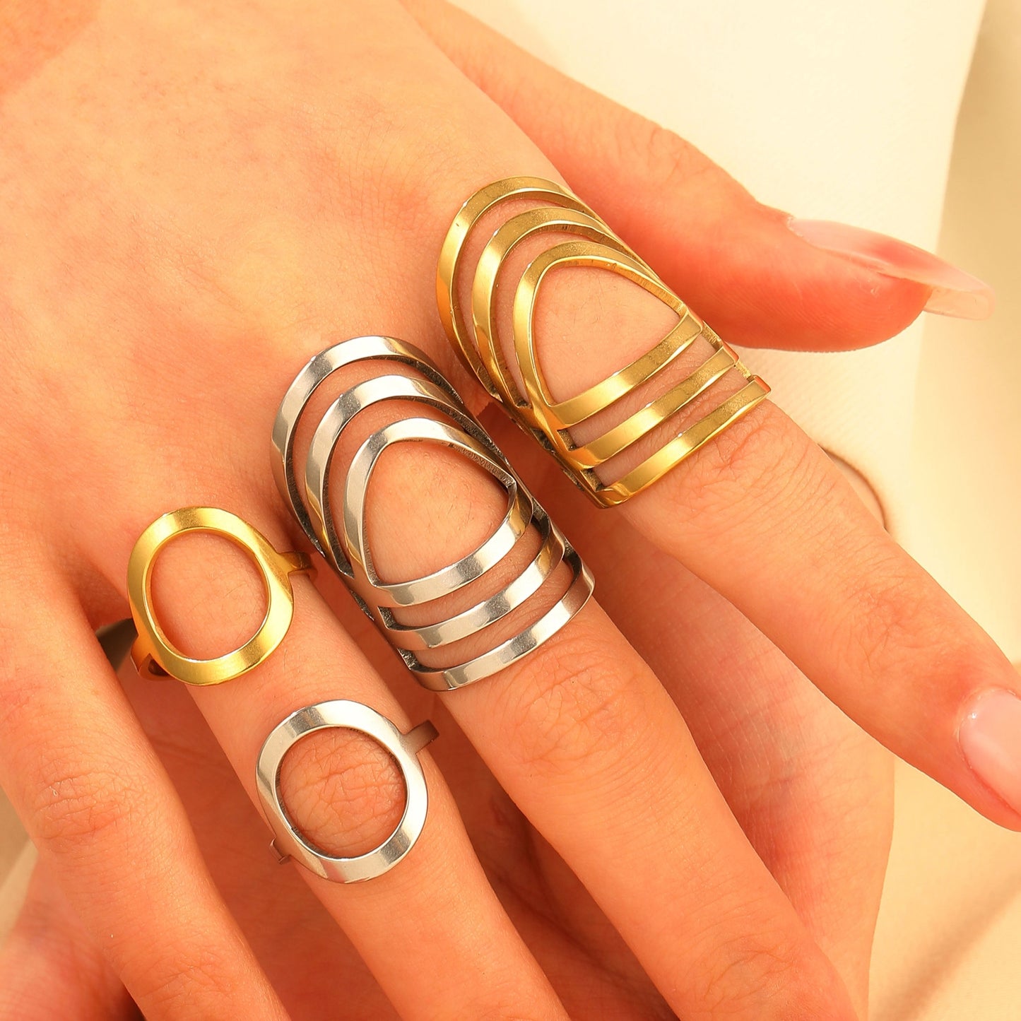 18K Gold Plated Titanium Steel Geometric Oval Rings