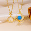18K Gold Plated Vintage Moon and Star Pendant Necklace with Rhinestones