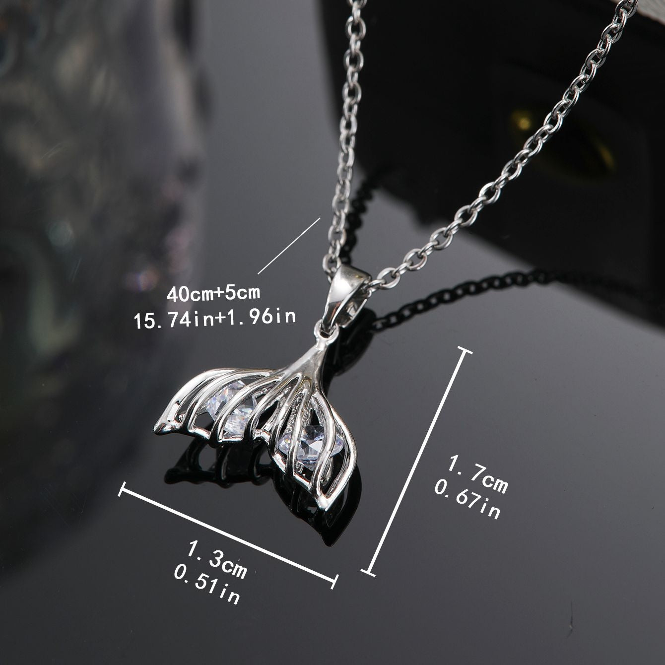 Titanium Steel Zircon Fish Tail Pendant Necklace - Minimalist Design