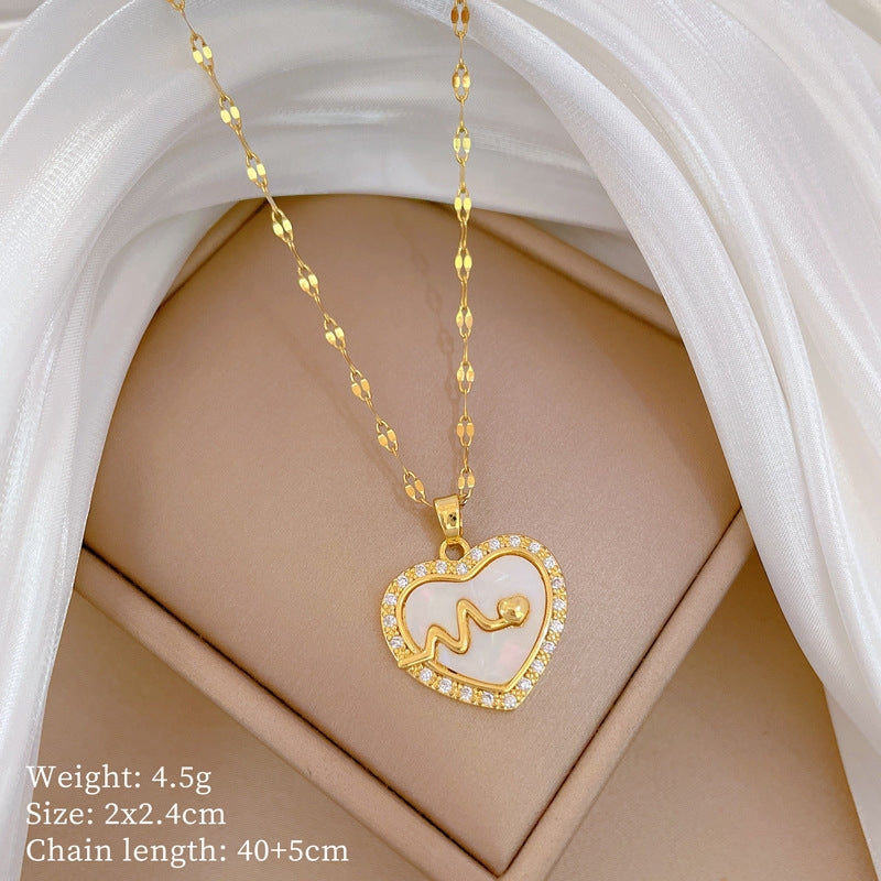 Titanium Steel Gold Plated Heart Zircon Pendant Necklace