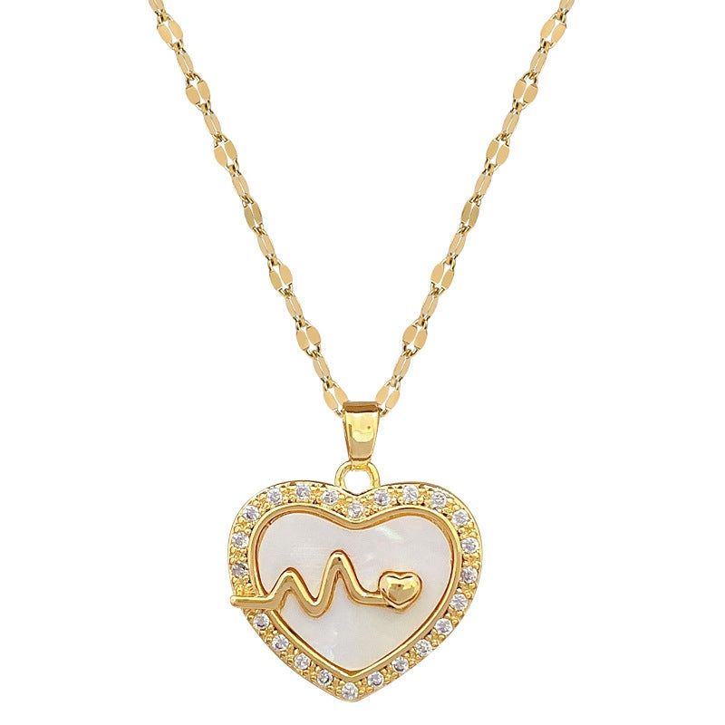 Titanium Steel Gold Plated Heart Zircon Pendant Necklace