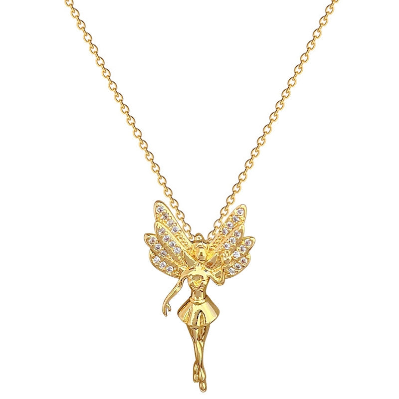 Titanium Steel Gold Plated Butterfly Zircon Pendant Necklace