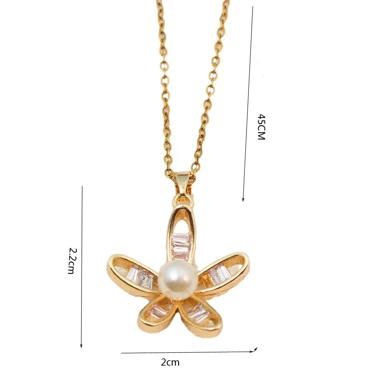 Titanium Steel Gold and Silver Plated Zircon Flower Pendant Necklace for Women