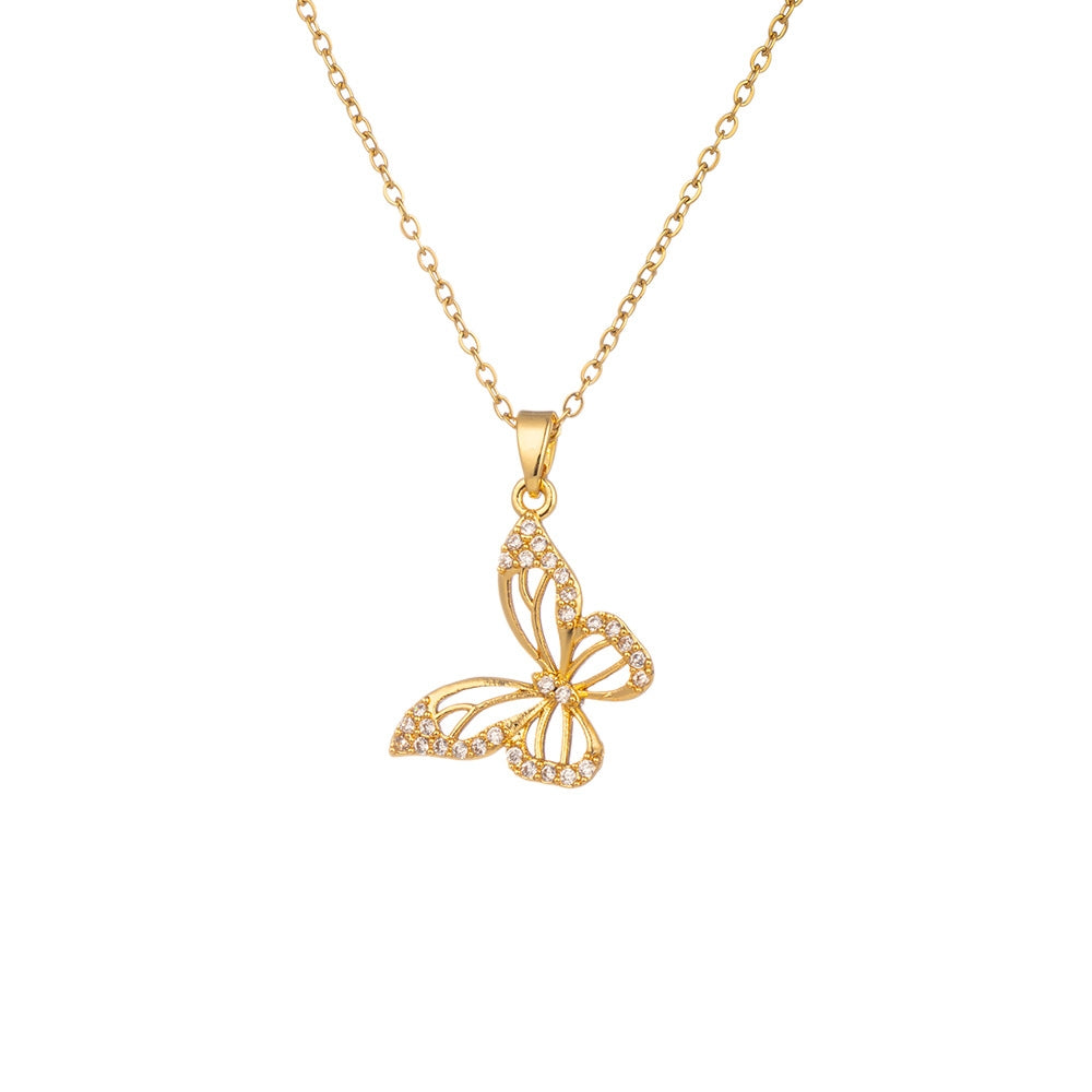 Titanium Steel Butterfly Zircon Pendant Necklace - Minimalist Design