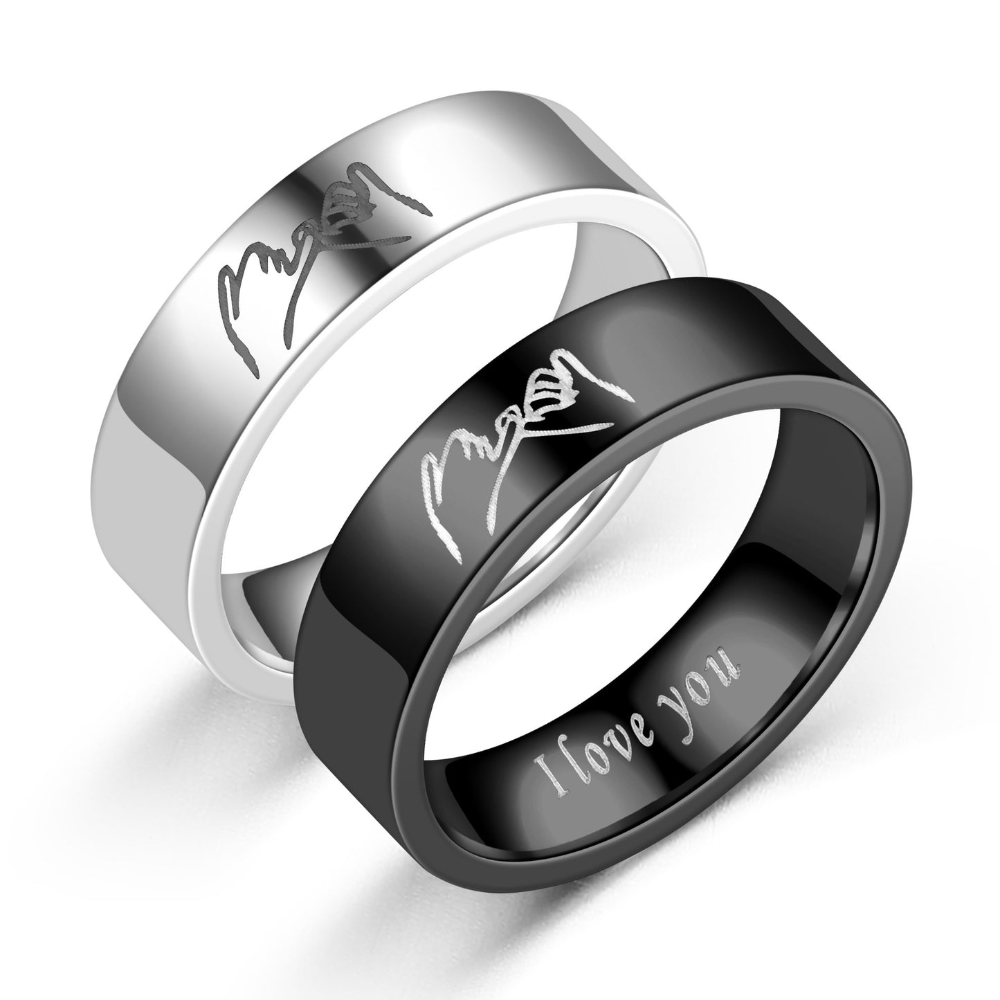 Titanium Steel Retro Love Ilove You Hand In Hand Couple Ring