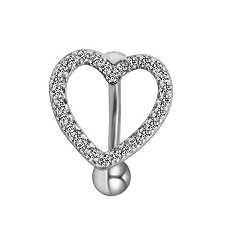 Tropical Heart-Shaped Floral Zircon Inlay Stainless Steel Navel Ring with Butterfly Design