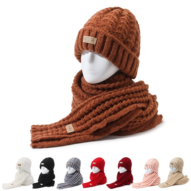 Unisex Simple Style Solid Color Knit Wool Cap and Scarf Set