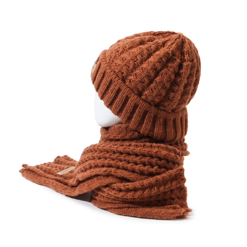 Unisex Simple Style Solid Color Knit Wool Cap and Scarf Set