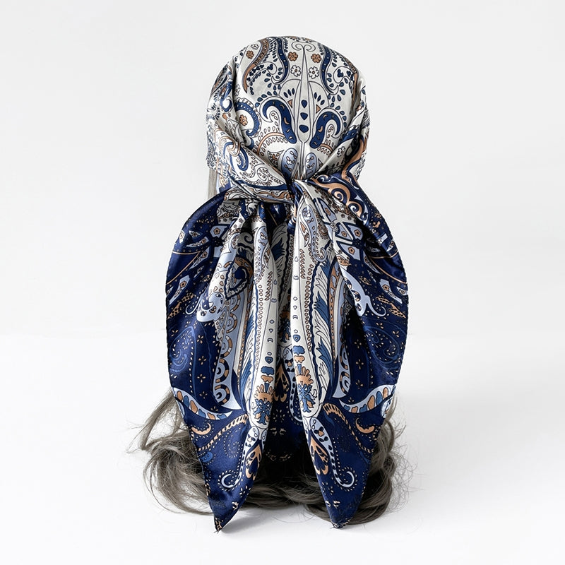 Unisex Paisley Print Satin Silk Square Scarf Shawl