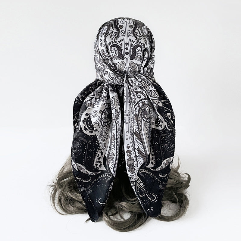 Unisex Paisley Print Satin Silk Square Scarf Shawl