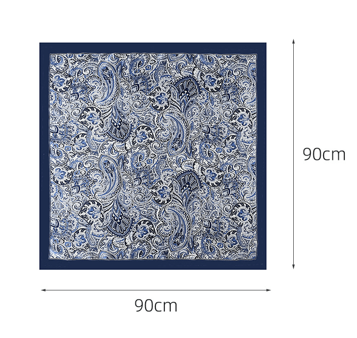 Unisex Blue Paisley Print Satin Silk Scarf Shawl