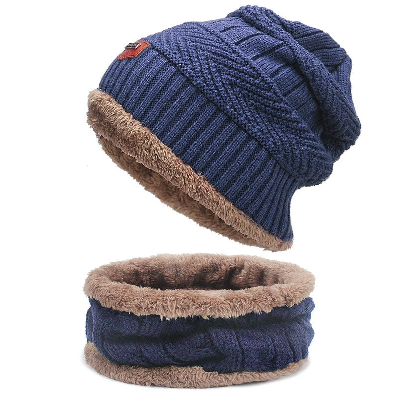 Unisex Knit Wool Cap and Scarf Set - Autumn Warmth Collection