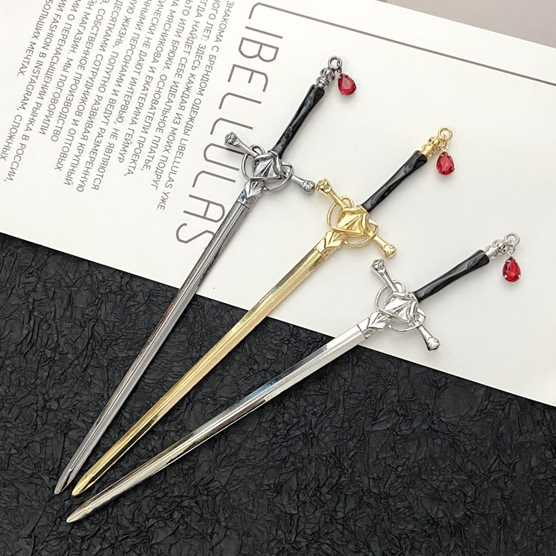 Unisex Chinoiserie Retro Geometric Sword Alloy Hairpin - Modern Ethnic Style Hanfu Headdress