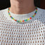 Vacation Beach Geometric Crystal Beaded 24K Gold Plated Women's Earrings and Rainbow Necklace Set