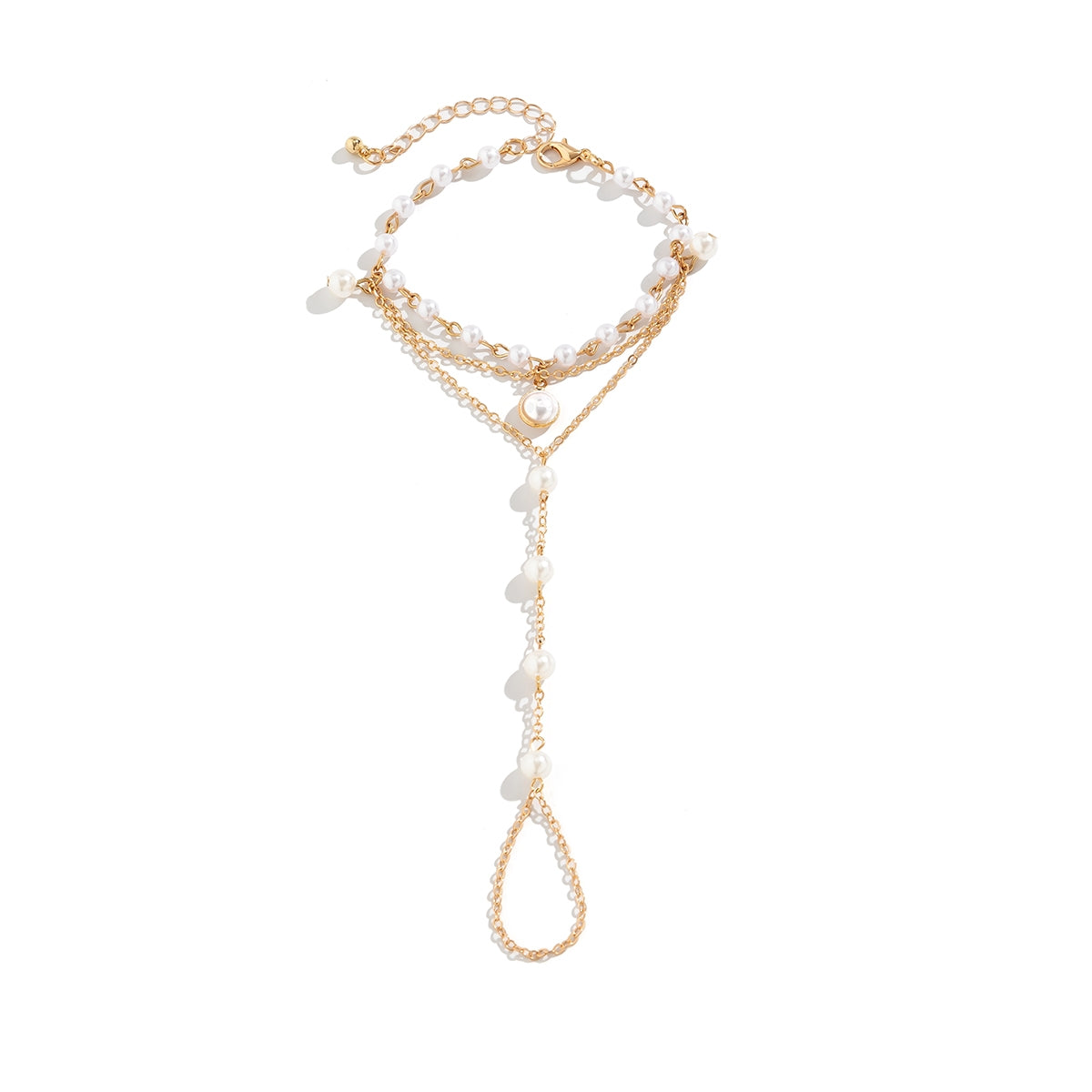 Vacation Beach Geometric Imitation Pearl Copper Tassel Hand Chain Bracelet