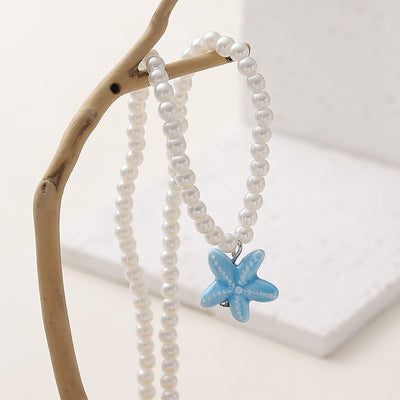 Vacation Beach Starfish Imitation Pearl Beaded Necklace for Women