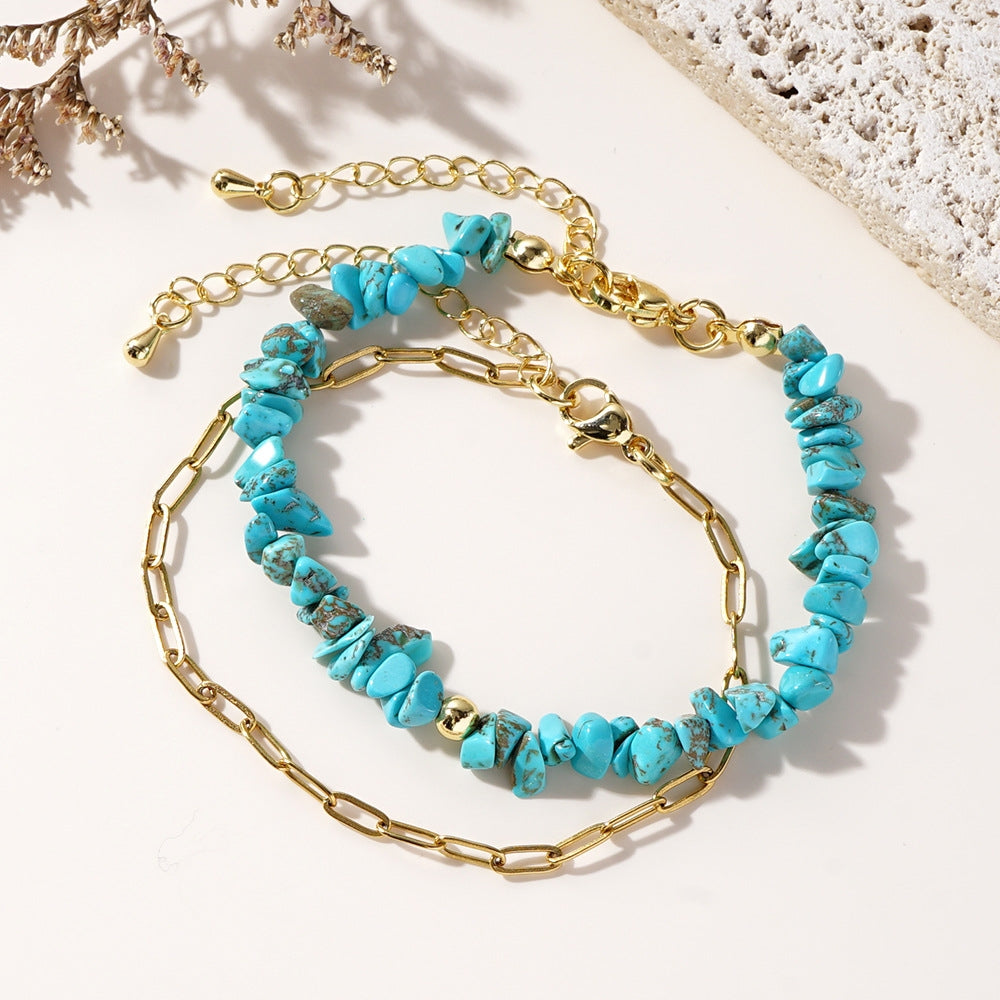 Bohemian Geometric Turquoise Copper Chain Bracelet Set