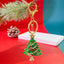 14k Gold Plated Christmas Tree Keychain with Enamel and Rhinestone Decoration