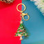 14k Gold Plated Christmas Tree Keychain with Enamel and Rhinestone Decoration