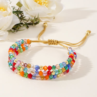 Vacation Color Block Crystal Beaded Rope Bracelets