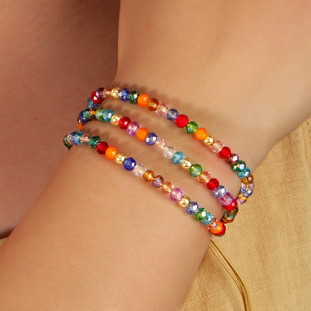 Vacation Color Block Crystal Beaded Rope Bracelets