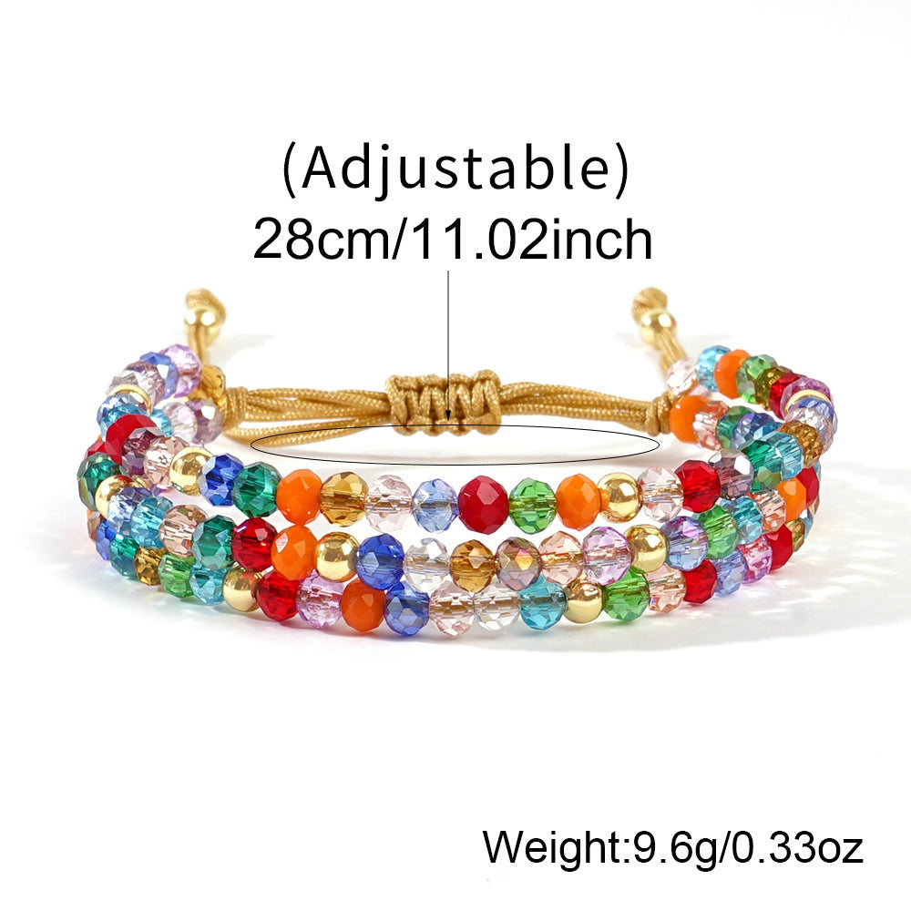 Vacation Color Block Crystal Beaded Rope Bracelets