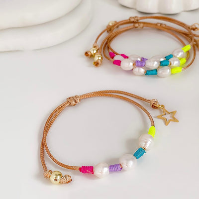 Color Block Freshwater Pearl Star Beaded Bracelet for Women