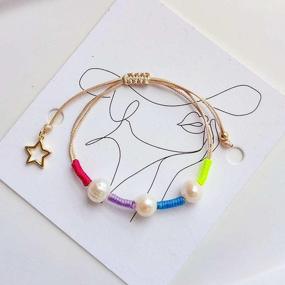 Color Block Freshwater Pearl Star Beaded Bracelet for Women