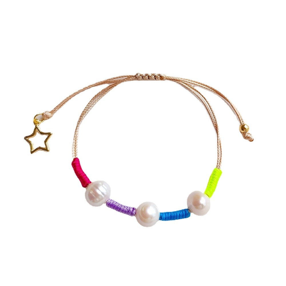 Color Block Freshwater Pearl Star Beaded Bracelet for Women