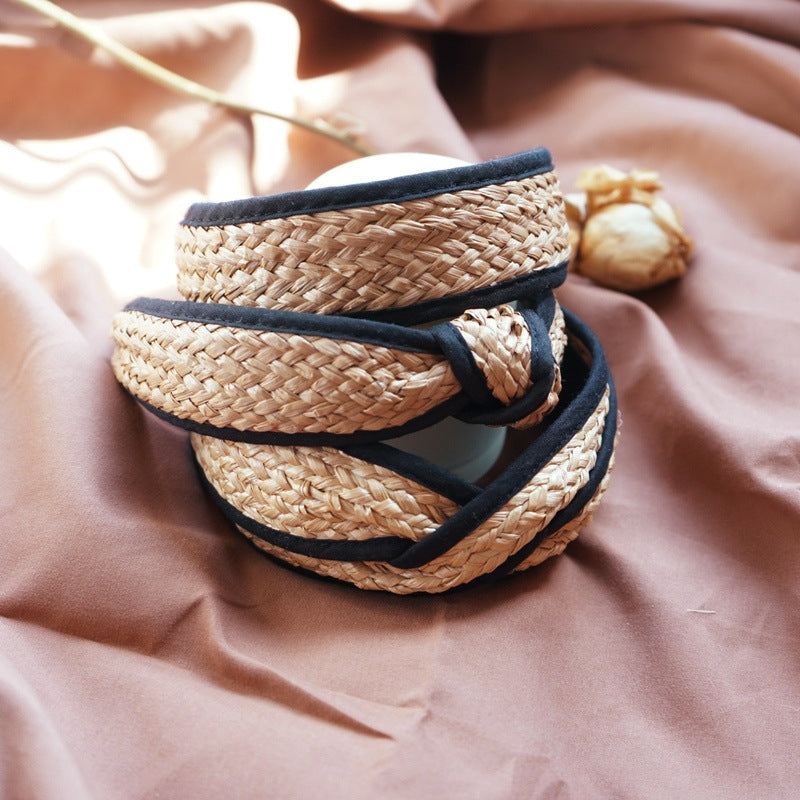 Vacation Color Block Raffia Straw Woven Hair Band