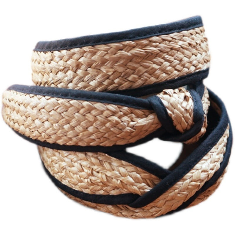 Vacation Color Block Raffia Straw Woven Hair Band