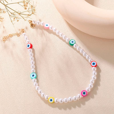 Devil's Eye Imitation Pearl Beaded Choker Necklace for Women