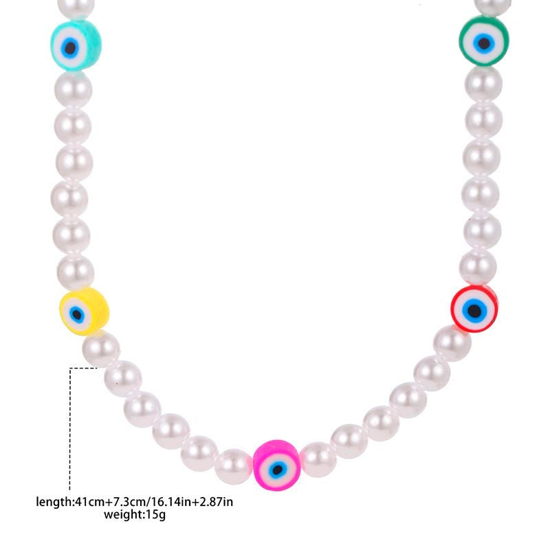 Devil's Eye Imitation Pearl Beaded Choker Necklace for Women