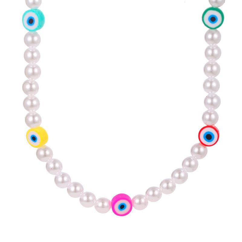 Devil's Eye Imitation Pearl Beaded Choker Necklace for Women