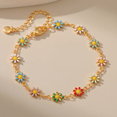 Vacation Ethnic Style 18k Gold Plated Enamel Flower Bracelet