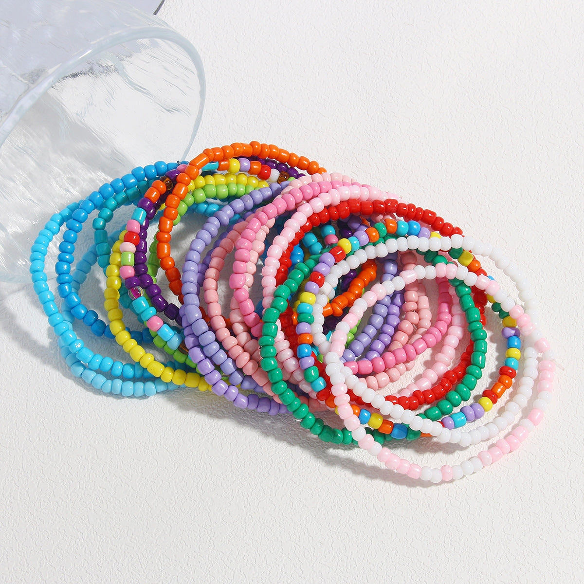 Geometric Color Block Beaded Bracelet Set - Bohemian Glass Beads for Couples