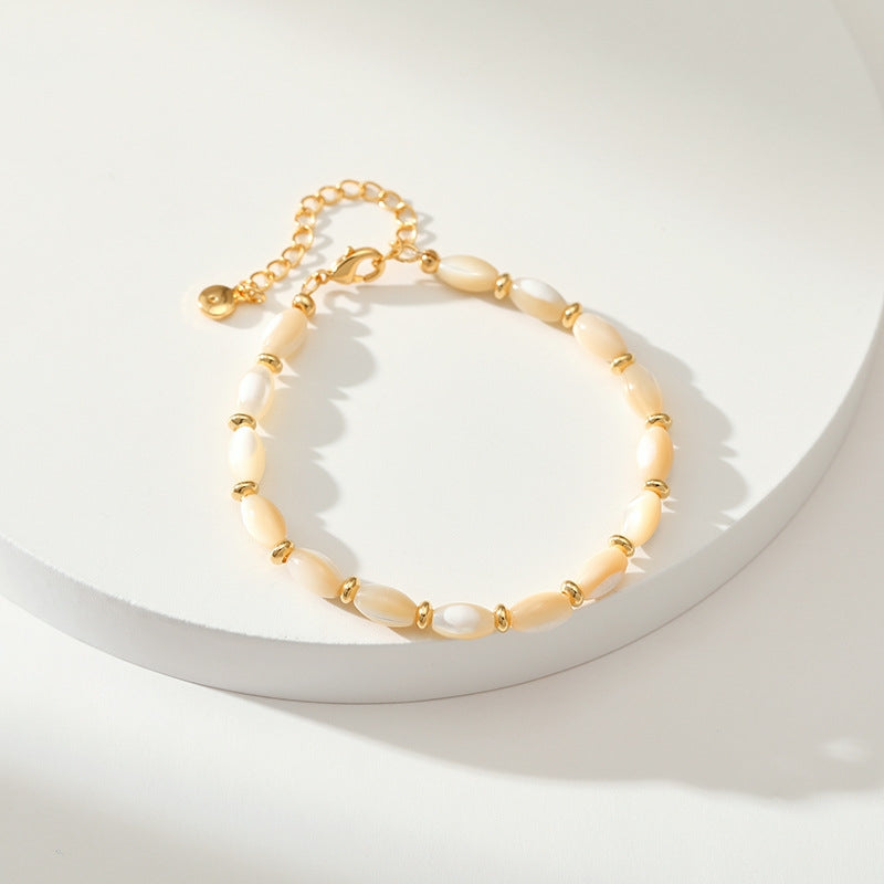 Vacation Geometric Pearl Copper Bracelet with Irregular Natural Pearl Design, 18k Gold Plated Fashion Jewelry