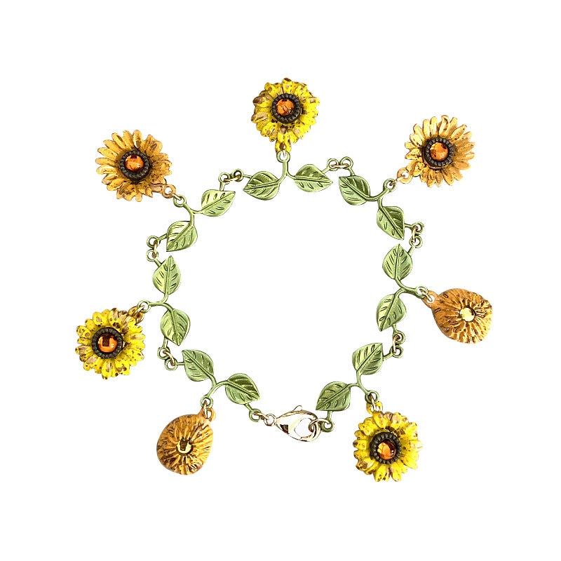 Sunflower Leaf Enamel Alloy Women's Bracelet - Retro French Forest Plant Series