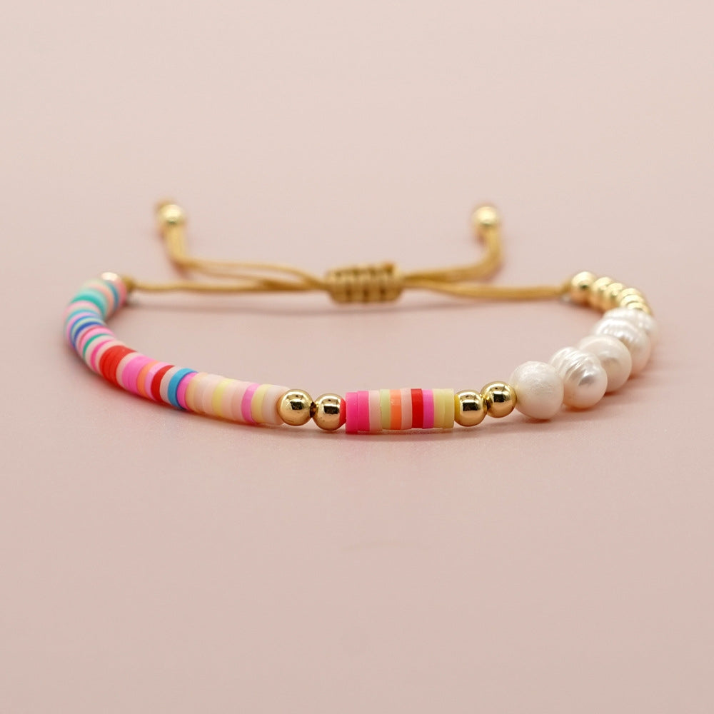 Vacation Multicolor Freshwater Pearl and Soft Clay Beaded Bracelet Set