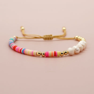 Vacation Multicolor Freshwater Pearl and Soft Clay Beaded Bracelet Set