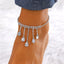 Vacation Bohemian Moon Heart Shape Rhinestone Tassel Layered Women's Anklet