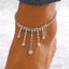 Vacation Bohemian Moon Heart Shape Rhinestone Tassel Layered Women's Anklet