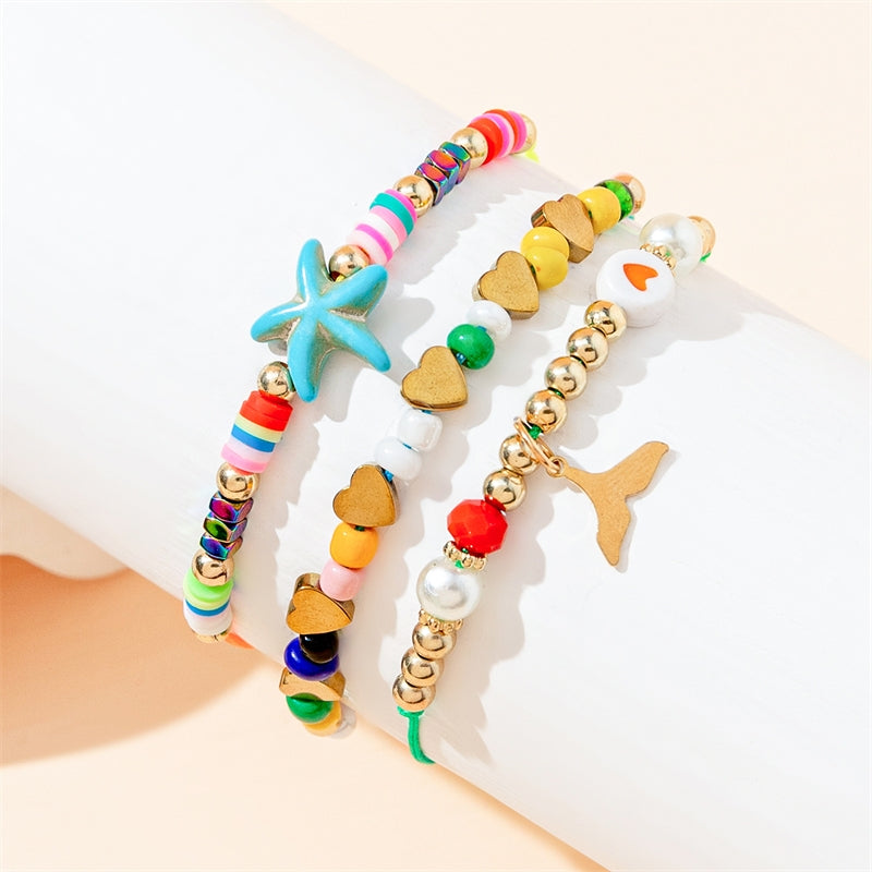 Bohemian Starfish Glass Adjustable Unisex Bracelet Set