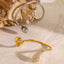 18K Gold Plated Stainless Steel Water Drop Rhinestone Open Bangle Bracelet for Women