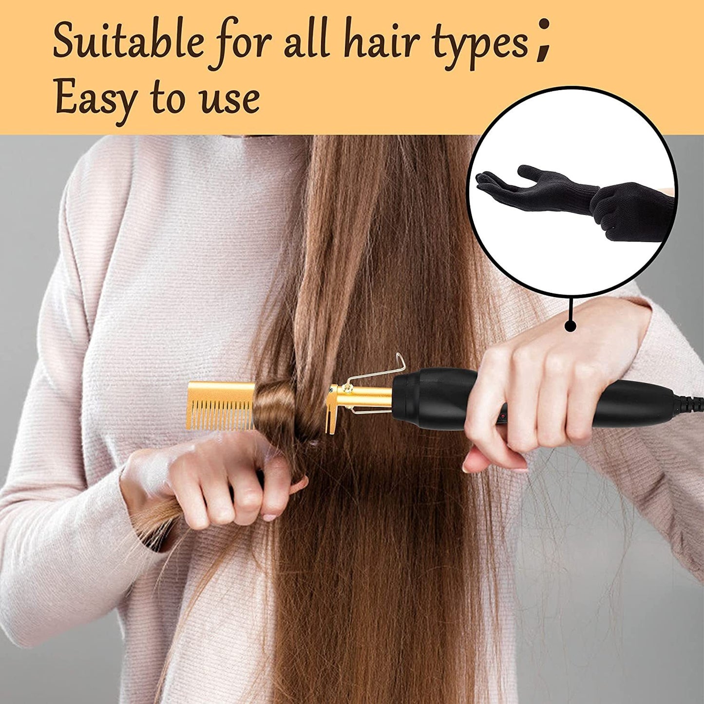 Vacation Solid Color Electric Hair Curling and Straightening Comb