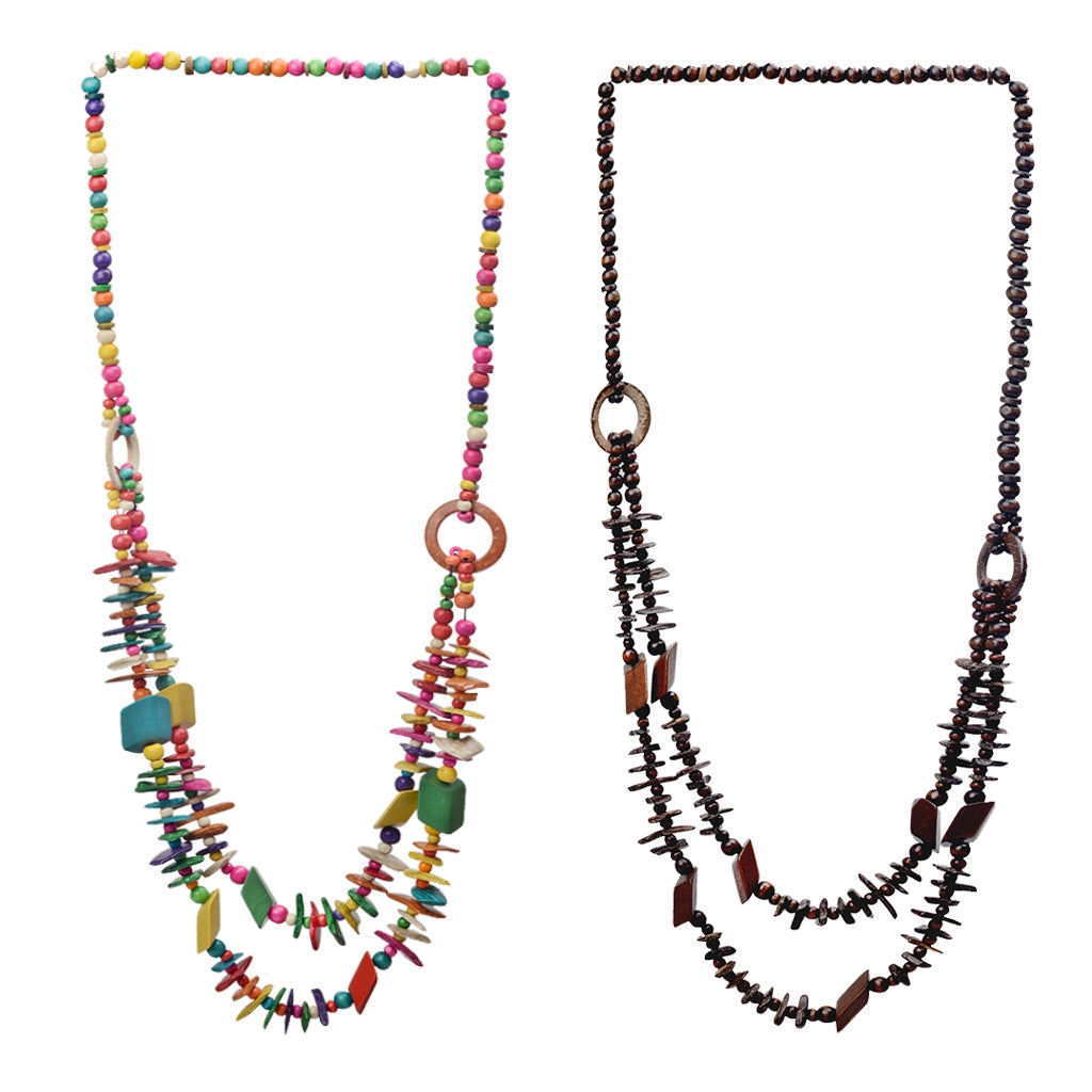 Vacation Color Block Coconut Shell Beaded Layered Necklace for Women