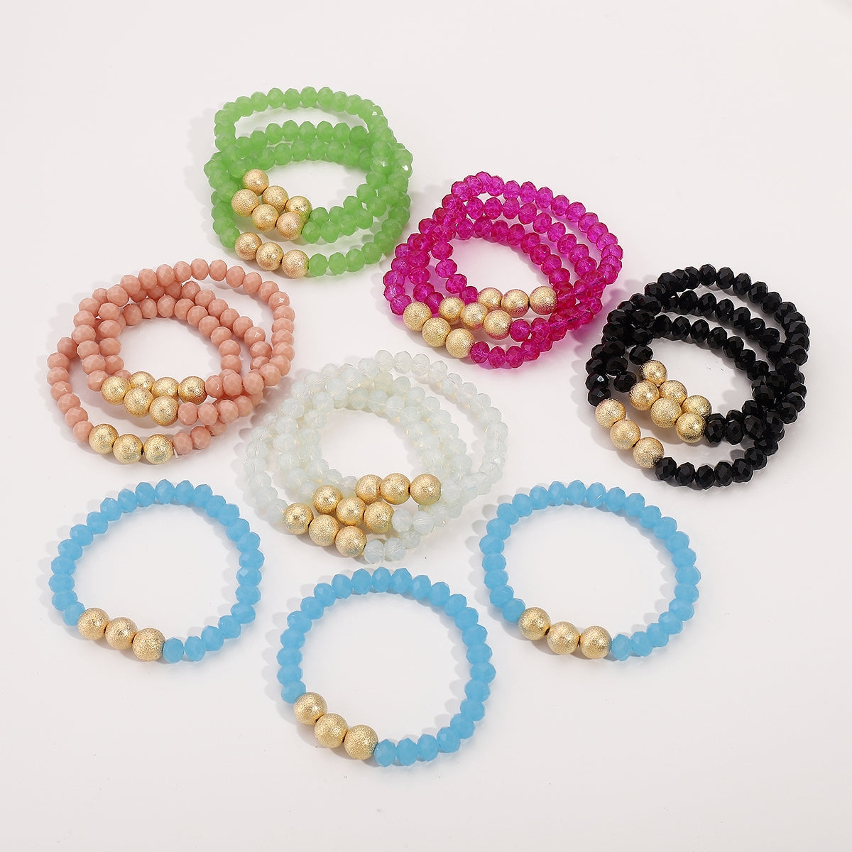 Vacation Geometric CCB Crystal Beaded Bracelet Set - Fashionable Layered Elastic Design